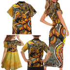 Perth Scorchers Family Matching Short Sleeve Bodycon Dress and Hawaiian Shirt Indigenous Dot Art Superhero Batter Tribal Pattern