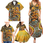 Perth Scorchers Family Matching Summer Maxi Dress and Hawaiian Shirt Indigenous Dot Art Superhero Batter Tribal Pattern
