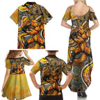 Perth Scorchers Family Matching Summer Maxi Dress and Hawaiian Shirt Indigenous Dot Art Superhero Batter Tribal Pattern