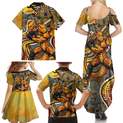 Perth Scorchers Family Matching Summer Maxi Dress and Hawaiian Shirt Indigenous Dot Art Superhero Batter Tribal Pattern