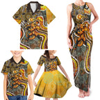 Perth Scorchers Family Matching Tank Maxi Dress and Hawaiian Shirt Indigenous Dot Art Superhero Batter Tribal Pattern