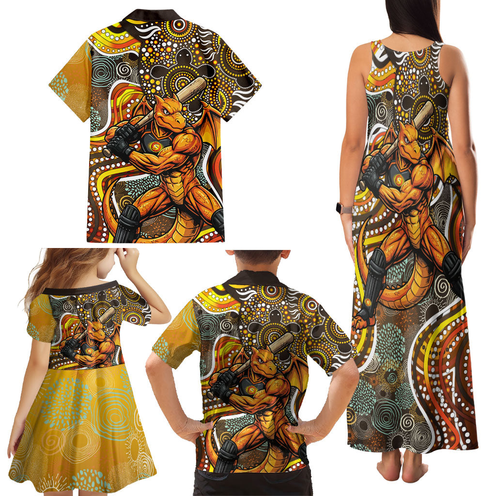 Perth Scorchers Family Matching Tank Maxi Dress and Hawaiian Shirt Indigenous Dot Art Superhero Batter Tribal Pattern
