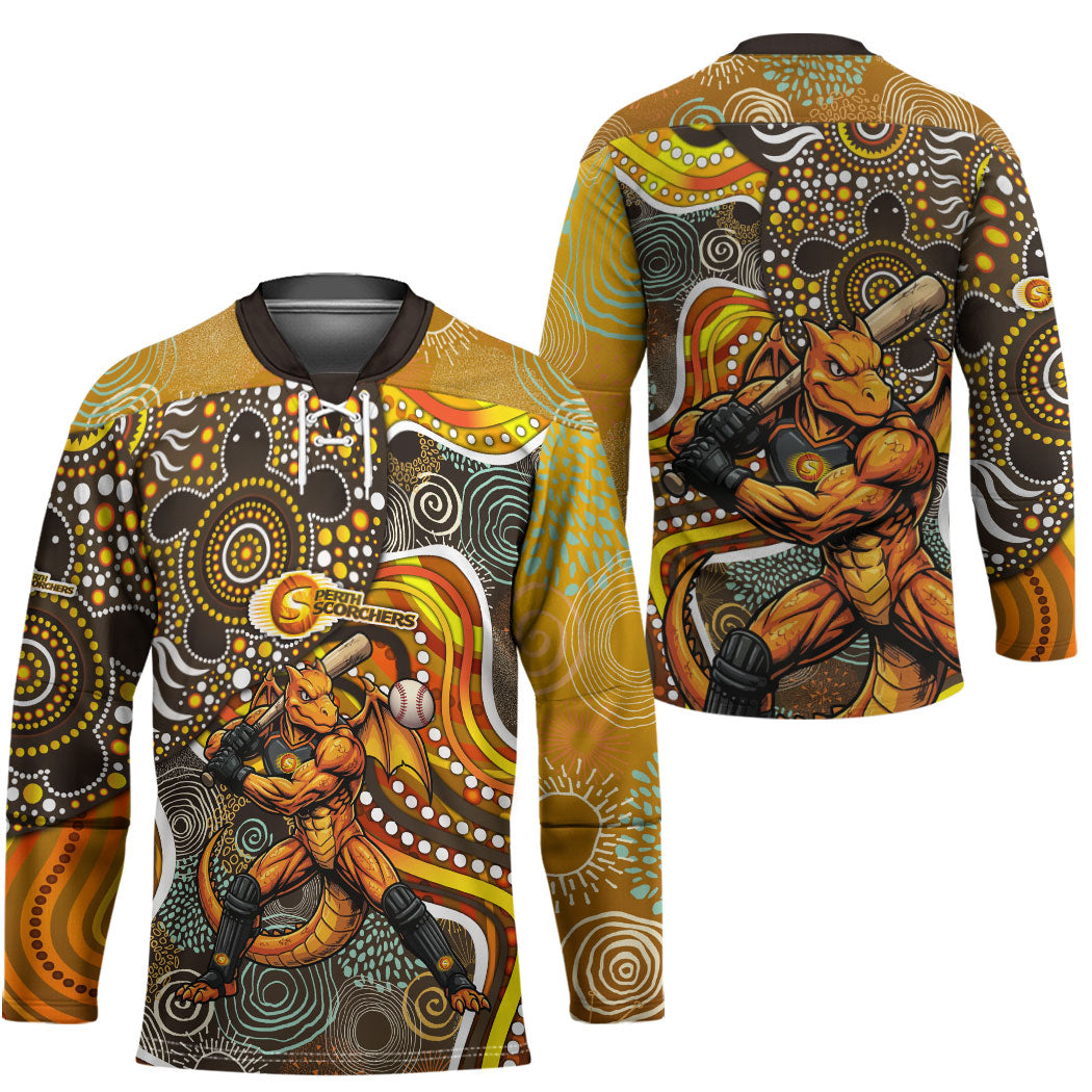 Perth Scorchers Hockey Jersey Indigenous Dot Art Superhero Batter Tribal Pattern