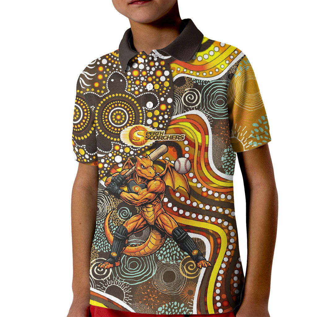 Perth Scorchers Kid Polo Shirt Indigenous Dot Art Superhero Batter Tribal Pattern