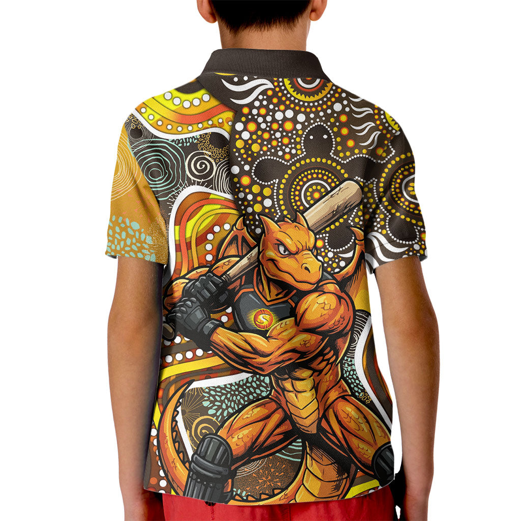 Perth Scorchers Kid Polo Shirt Indigenous Dot Art Superhero Batter Tribal Pattern
