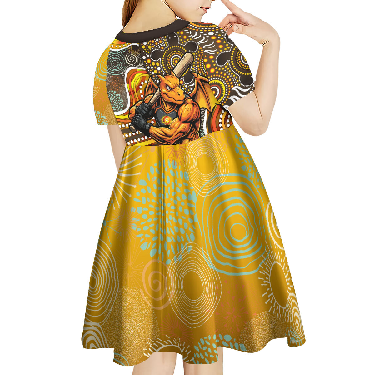 Perth Scorchers Kid Short Sleeve Dress Indigenous Dot Art Superhero Batter Tribal Pattern