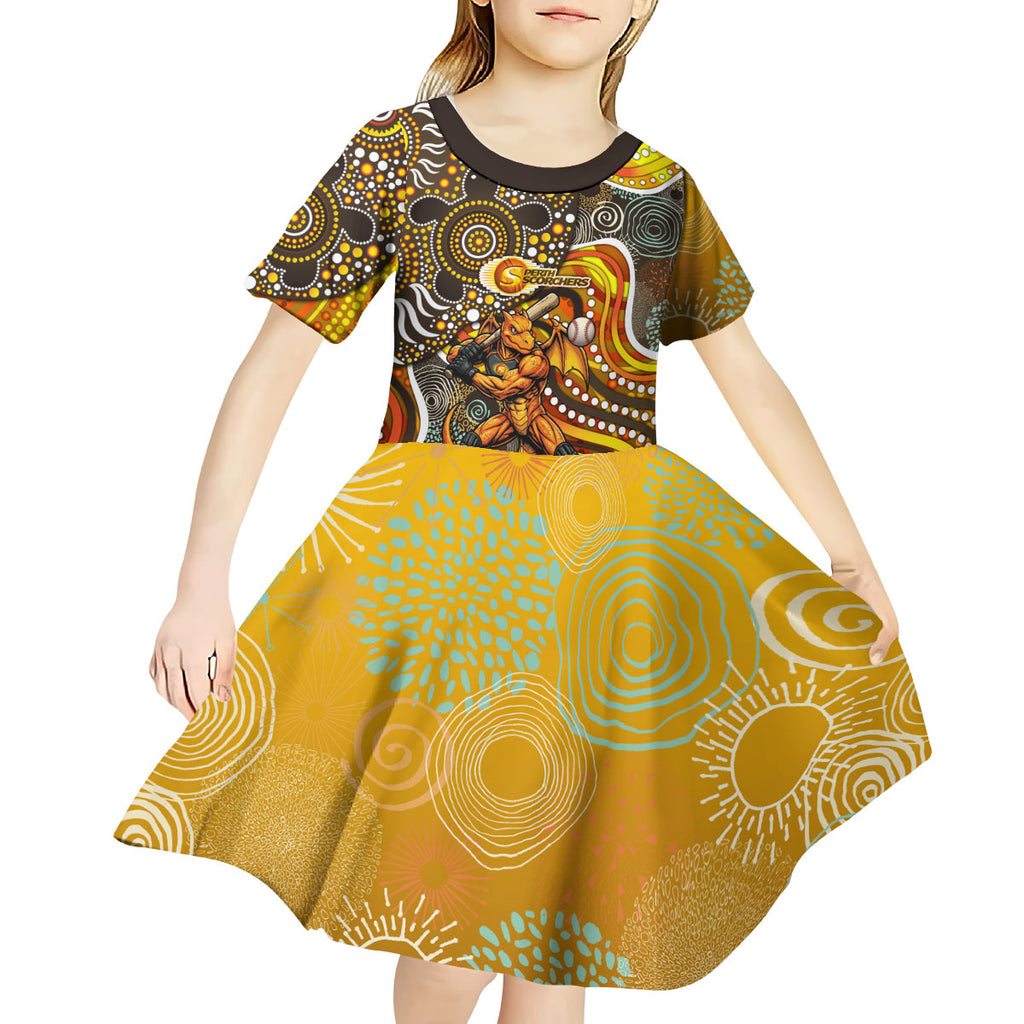 Perth Scorchers Kid Short Sleeve Dress Indigenous Dot Art Superhero Batter Tribal Pattern