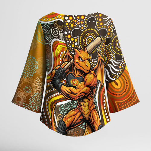 Perth Scorchers Kimono Sleeve Blouse Indigenous Dot Art Superhero Batter Tribal Pattern