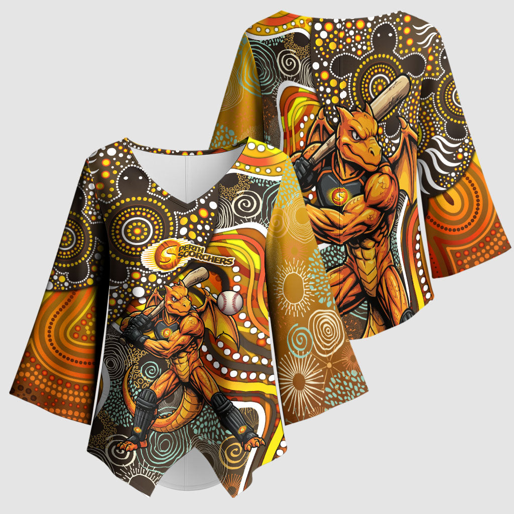 Perth Scorchers Kimono Sleeve Blouse Indigenous Dot Art Superhero Batter Tribal Pattern