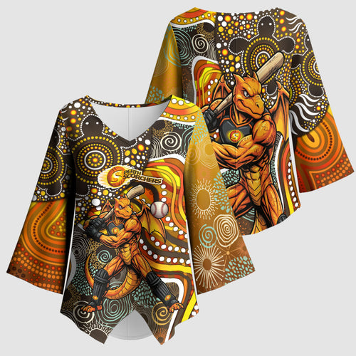Perth Scorchers Kimono Sleeve Blouse Indigenous Dot Art Superhero Batter Tribal Pattern