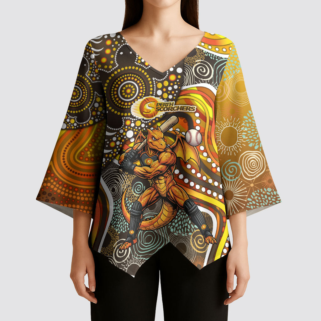 Perth Scorchers Kimono Sleeve Blouse Indigenous Dot Art Superhero Batter Tribal Pattern
