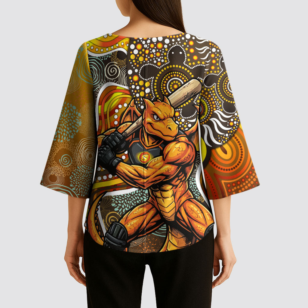 Perth Scorchers Kimono Sleeve Blouse Indigenous Dot Art Superhero Batter Tribal Pattern