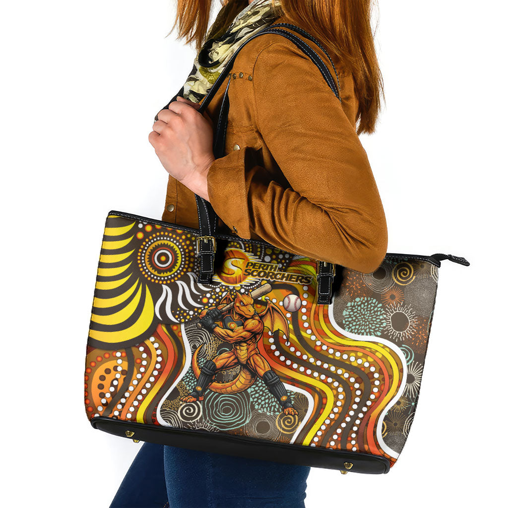 Perth Scorchers Leather Tote Bag Indigenous Dot Art Superhero Batter Tribal Pattern