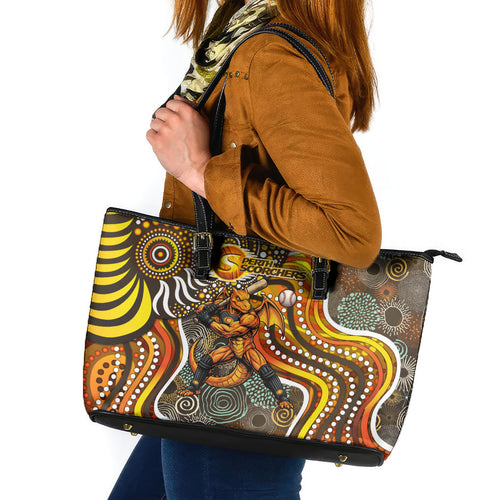 Perth Scorchers Leather Tote Bag Indigenous Dot Art Superhero Batter Tribal Pattern