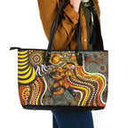 Perth Scorchers Leather Tote Bag Indigenous Dot Art Superhero Batter Tribal Pattern