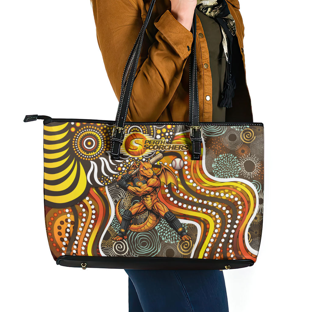 Perth Scorchers Leather Tote Bag Indigenous Dot Art Superhero Batter Tribal Pattern