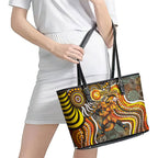 Perth Scorchers Leather Tote Bag Indigenous Dot Art Superhero Batter Tribal Pattern