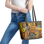 Perth Scorchers Leather Tote Bag Indigenous Dot Art Superhero Batter Tribal Pattern