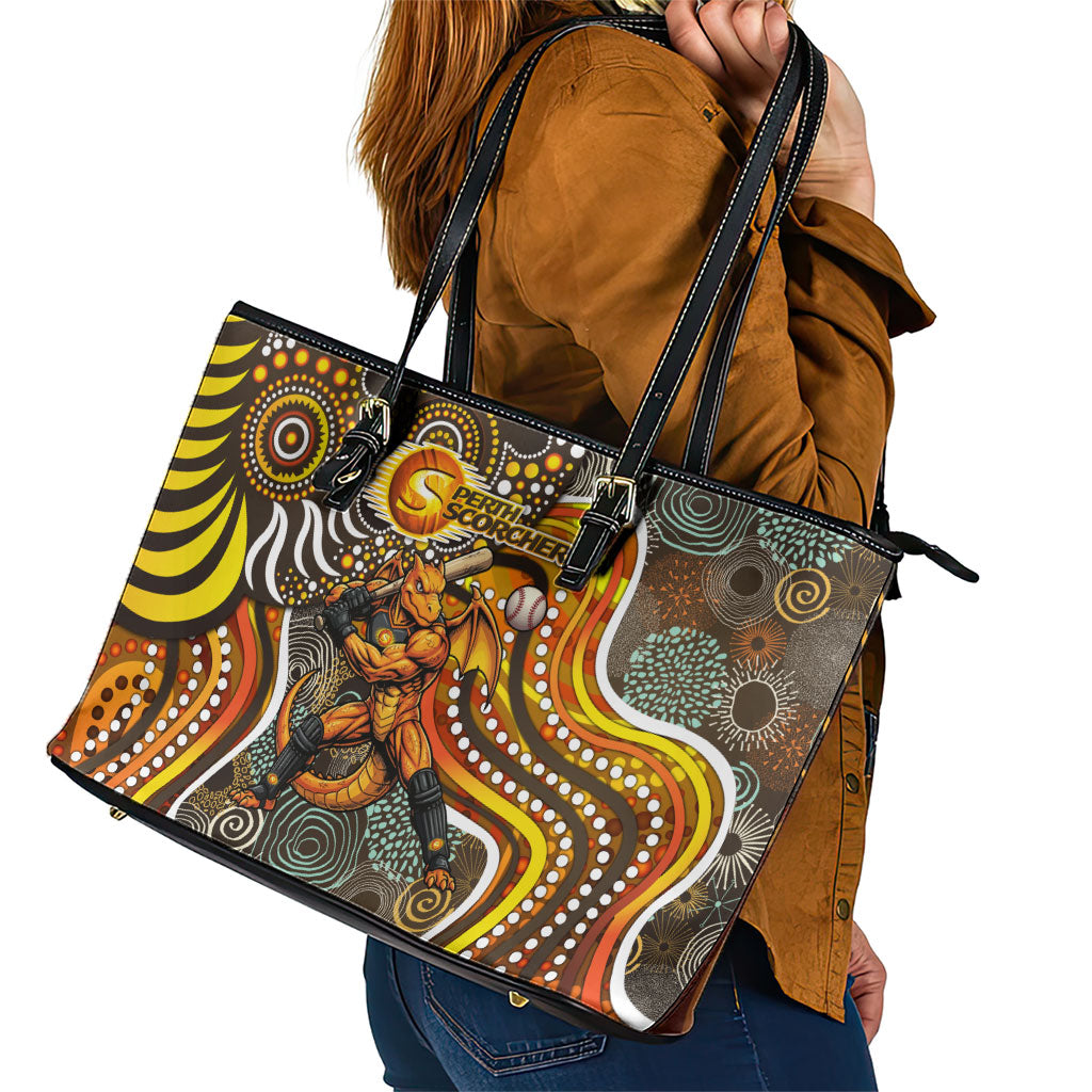 Perth Scorchers Leather Tote Bag Indigenous Dot Art Superhero Batter Tribal Pattern
