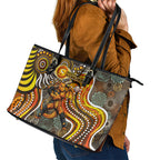 Perth Scorchers Leather Tote Bag Indigenous Dot Art Superhero Batter Tribal Pattern