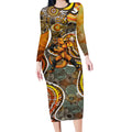 Perth Scorchers Long Sleeve Bodycon Dress Indigenous Dot Art Superhero Batter Tribal Pattern
