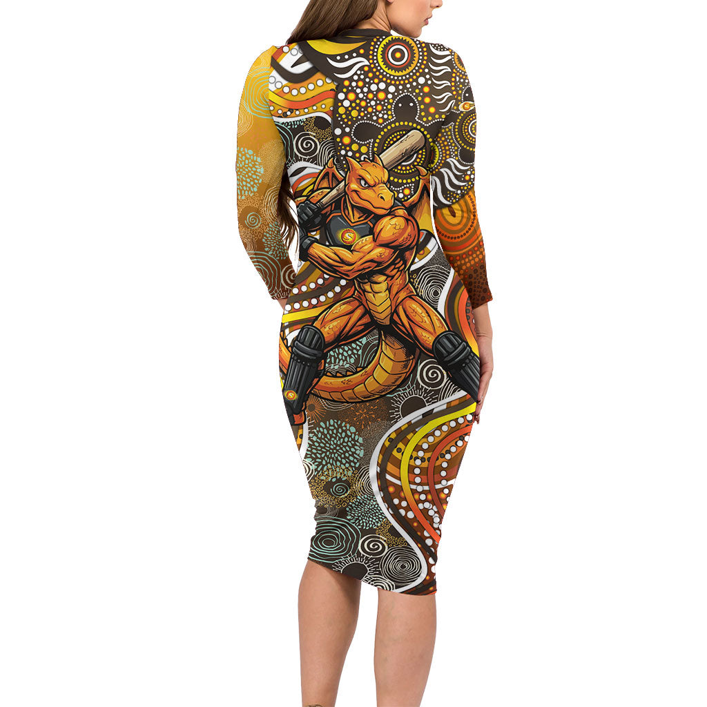 Perth Scorchers Long Sleeve Bodycon Dress Indigenous Dot Art Superhero Batter Tribal Pattern