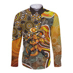 Perth Scorchers Long Sleeve Button Shirt Indigenous Dot Art Superhero Batter Tribal Pattern