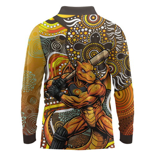 Perth Scorchers Long Sleeve Polo Shirt Indigenous Dot Art Superhero Batter Tribal Pattern