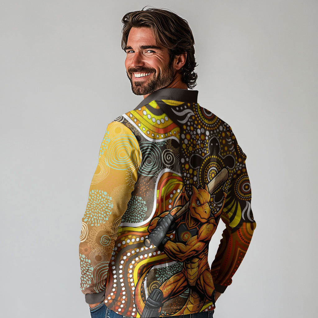 Perth Scorchers Long Sleeve Polo Shirt Indigenous Dot Art Superhero Batter Tribal Pattern