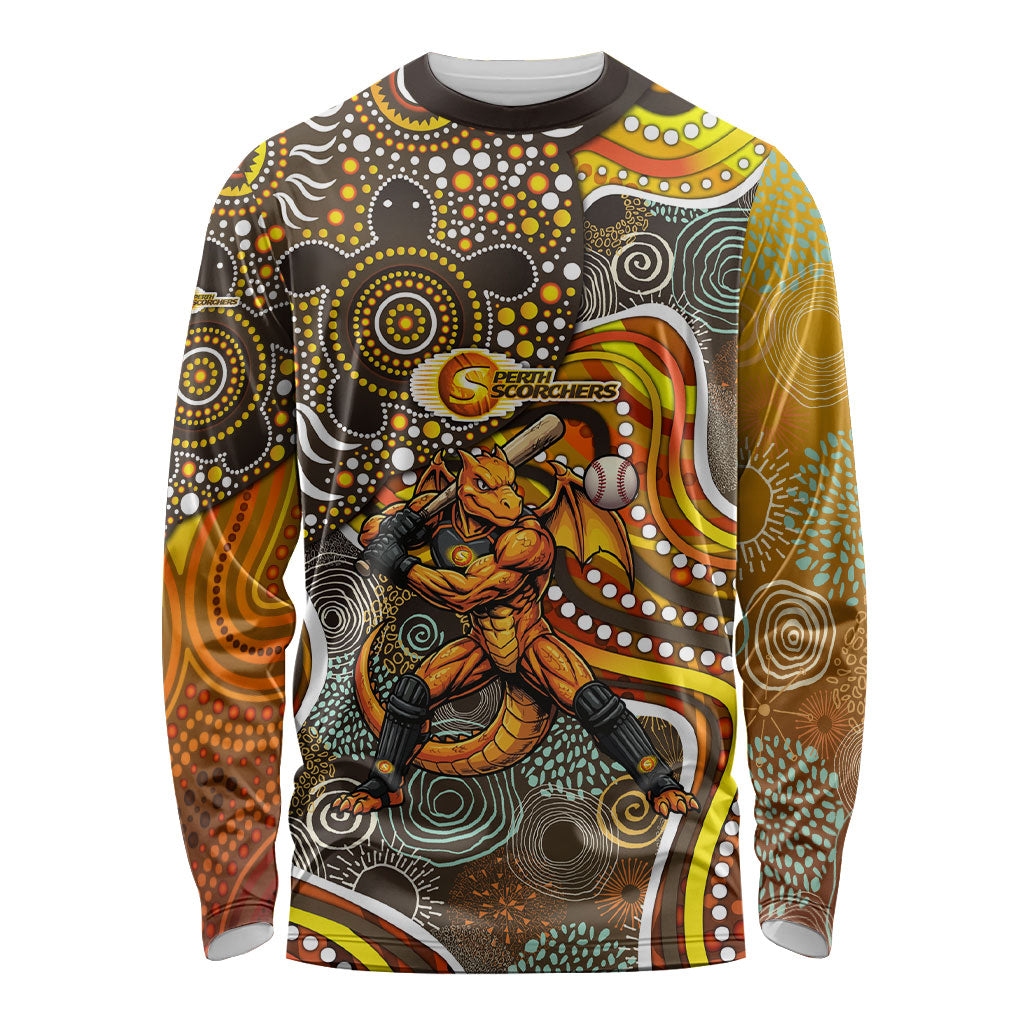 Perth Scorchers Long Sleeve Shirt Indigenous Dot Art Superhero Batter Tribal Pattern