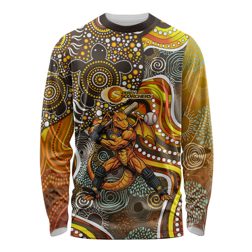 Perth Scorchers Long Sleeve Shirt Indigenous Dot Art Superhero Batter Tribal Pattern