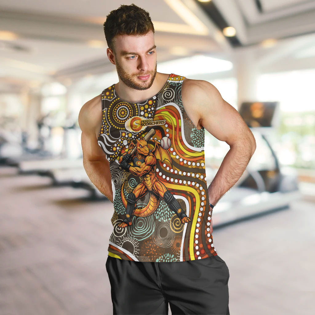 Perth Scorchers Men Tank Top Indigenous Dot Art Superhero Batter Tribal Pattern