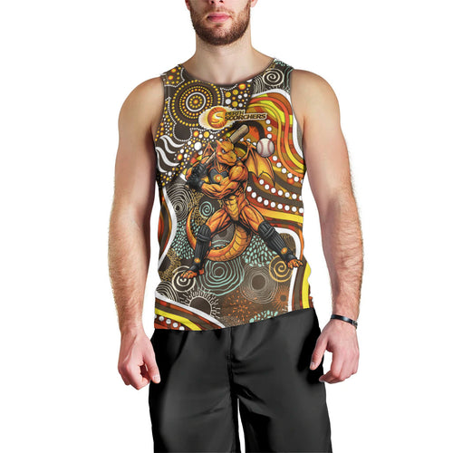 Perth Scorchers Men Tank Top Indigenous Dot Art Superhero Batter Tribal Pattern