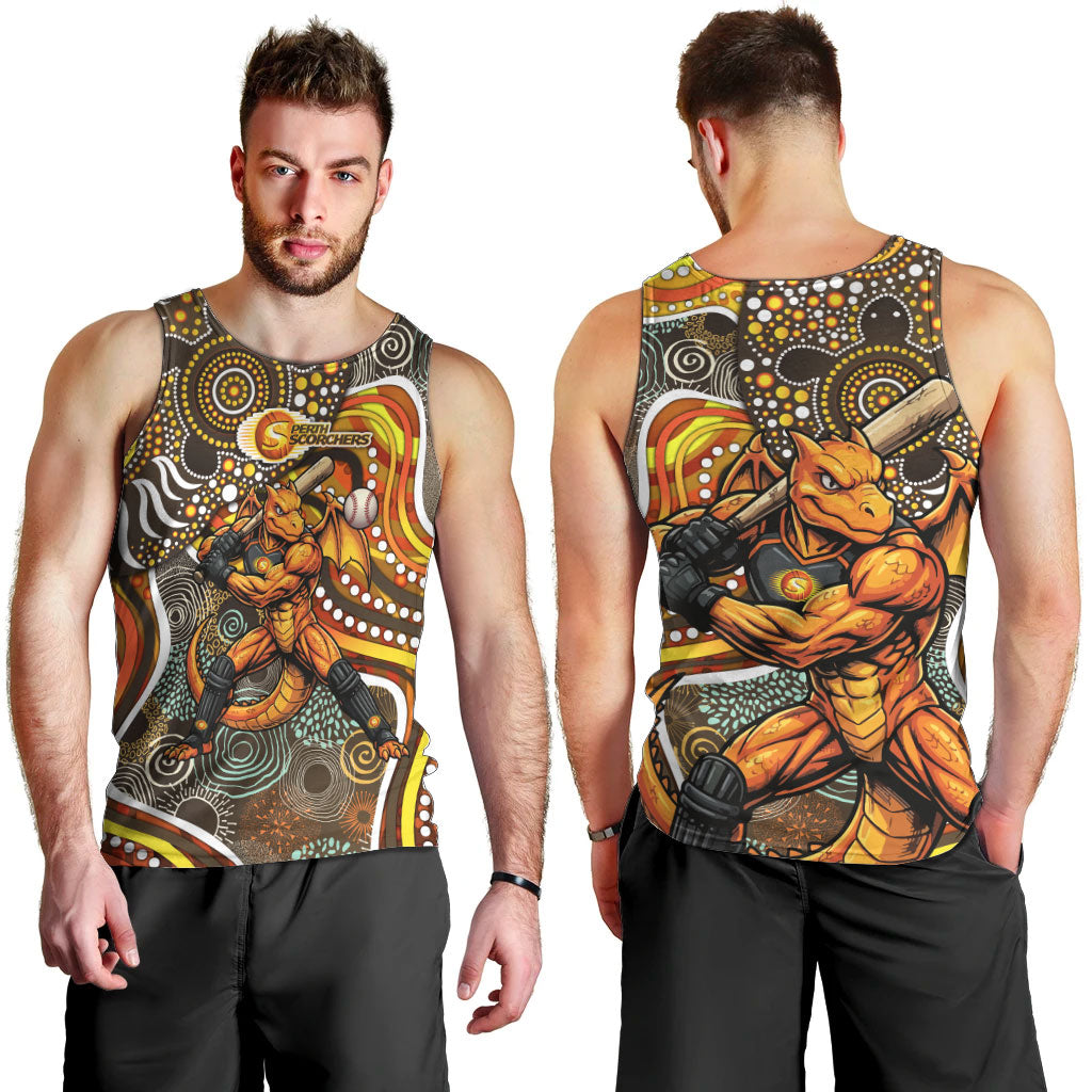 Perth Scorchers Men Tank Top Indigenous Dot Art Superhero Batter Tribal Pattern