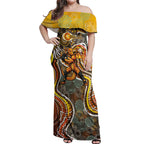 Perth Scorchers Off Shoulder Maxi Dress Indigenous Dot Art Superhero Batter Tribal Pattern