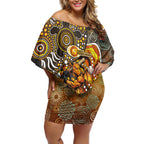 Perth Scorchers Off Shoulder Short Dress Indigenous Dot Art Superhero Batter Tribal Pattern