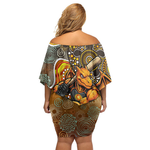 Perth Scorchers Off Shoulder Short Dress Indigenous Dot Art Superhero Batter Tribal Pattern