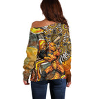 Perth Scorchers Off Shoulder Sweater Indigenous Dot Art Superhero Batter Tribal Pattern