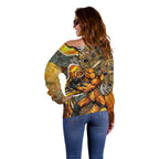 Perth Scorchers Off Shoulder Sweater Indigenous Dot Art Superhero Batter Tribal Pattern