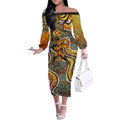 Perth Scorchers Off The Shoulder Long Sleeve Dress Indigenous Dot Art Superhero Batter Tribal Pattern
