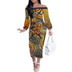 Perth Scorchers Off The Shoulder Long Sleeve Dress Indigenous Dot Art Superhero Batter Tribal Pattern