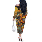 Perth Scorchers Off The Shoulder Long Sleeve Dress Indigenous Dot Art Superhero Batter Tribal Pattern