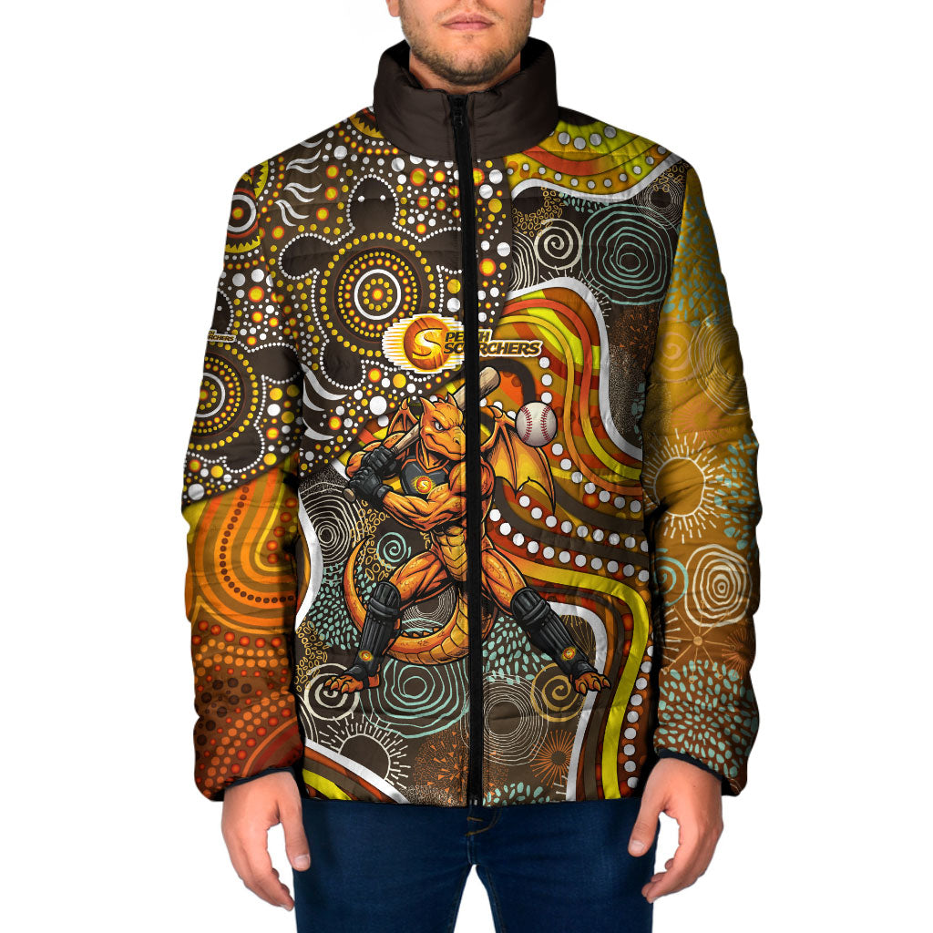 Perth Scorchers Padded Jacket Indigenous Dot Art Superhero Batter Tribal Pattern