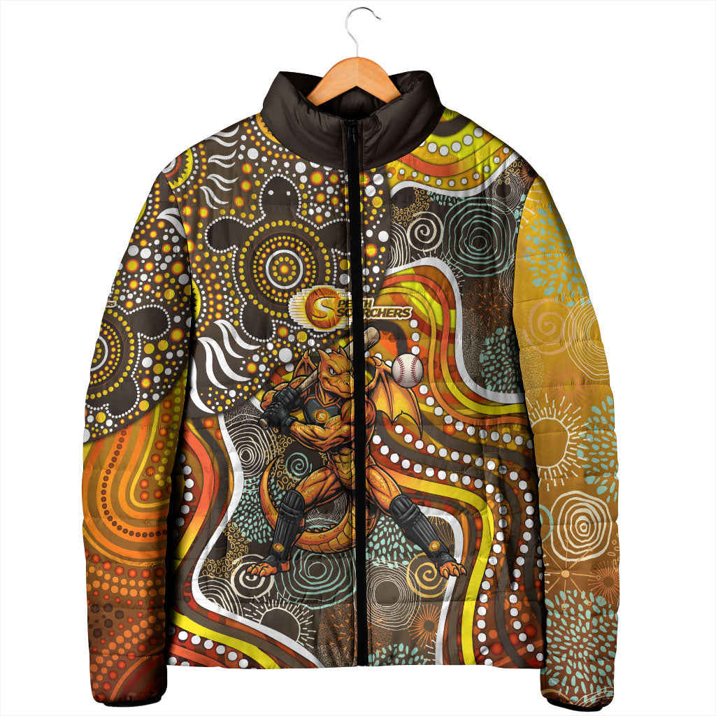 Perth Scorchers Padded Jacket Indigenous Dot Art Superhero Batter Tribal Pattern