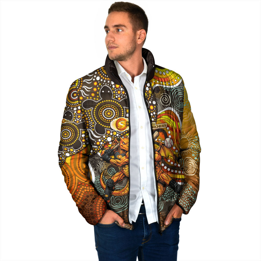 Perth Scorchers Padded Jacket Indigenous Dot Art Superhero Batter Tribal Pattern