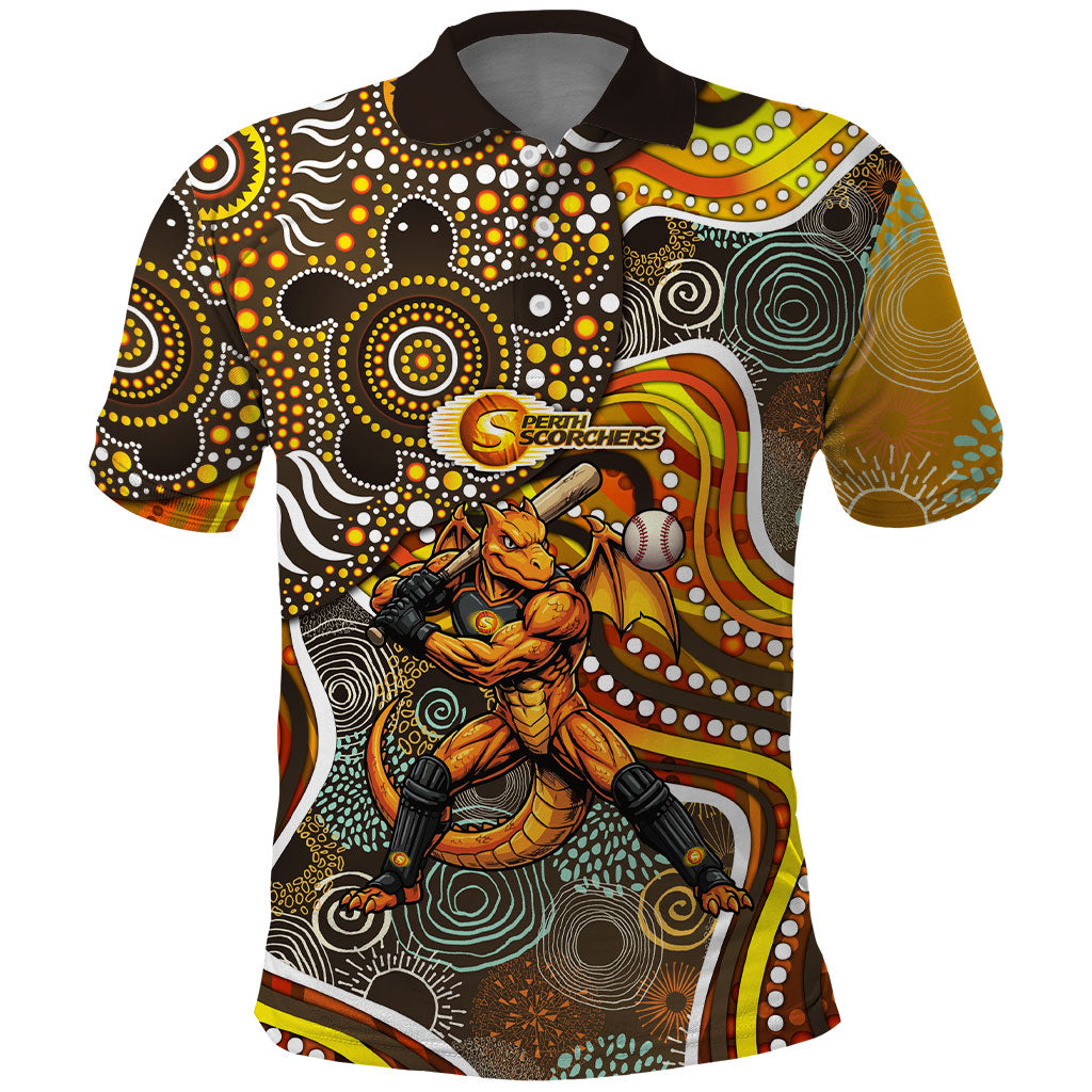 Perth Scorchers Polo Shirt Indigenous Dot Art Superhero Batter Tribal Pattern