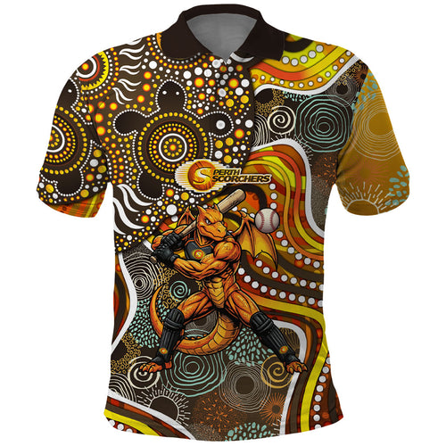 Perth Scorchers Polo Shirt Indigenous Dot Art Superhero Batter Tribal Pattern