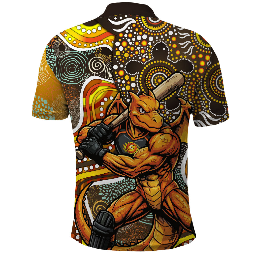Perth Scorchers Polo Shirt Indigenous Dot Art Superhero Batter Tribal Pattern