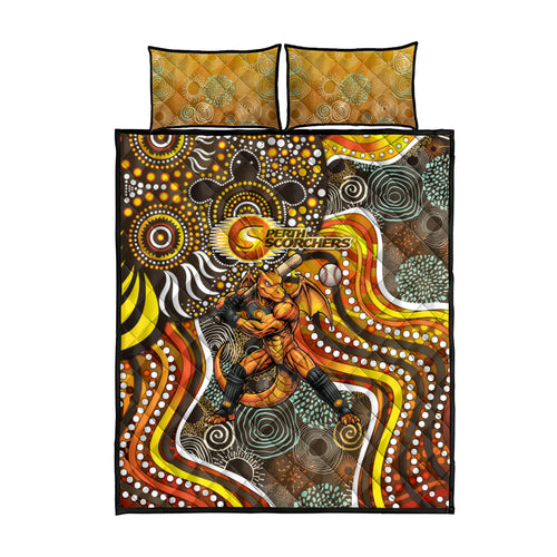 Perth Scorchers Quilt Bed Set Indigenous Dot Art Superhero Batter Tribal Pattern