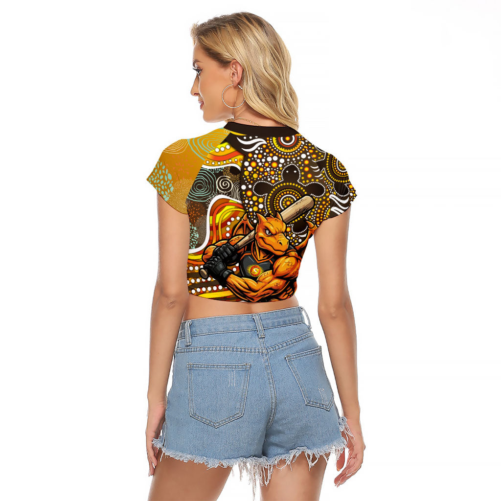 Perth Scorchers Raglan Cropped T Shirt Indigenous Dot Art Superhero Batter Tribal Pattern